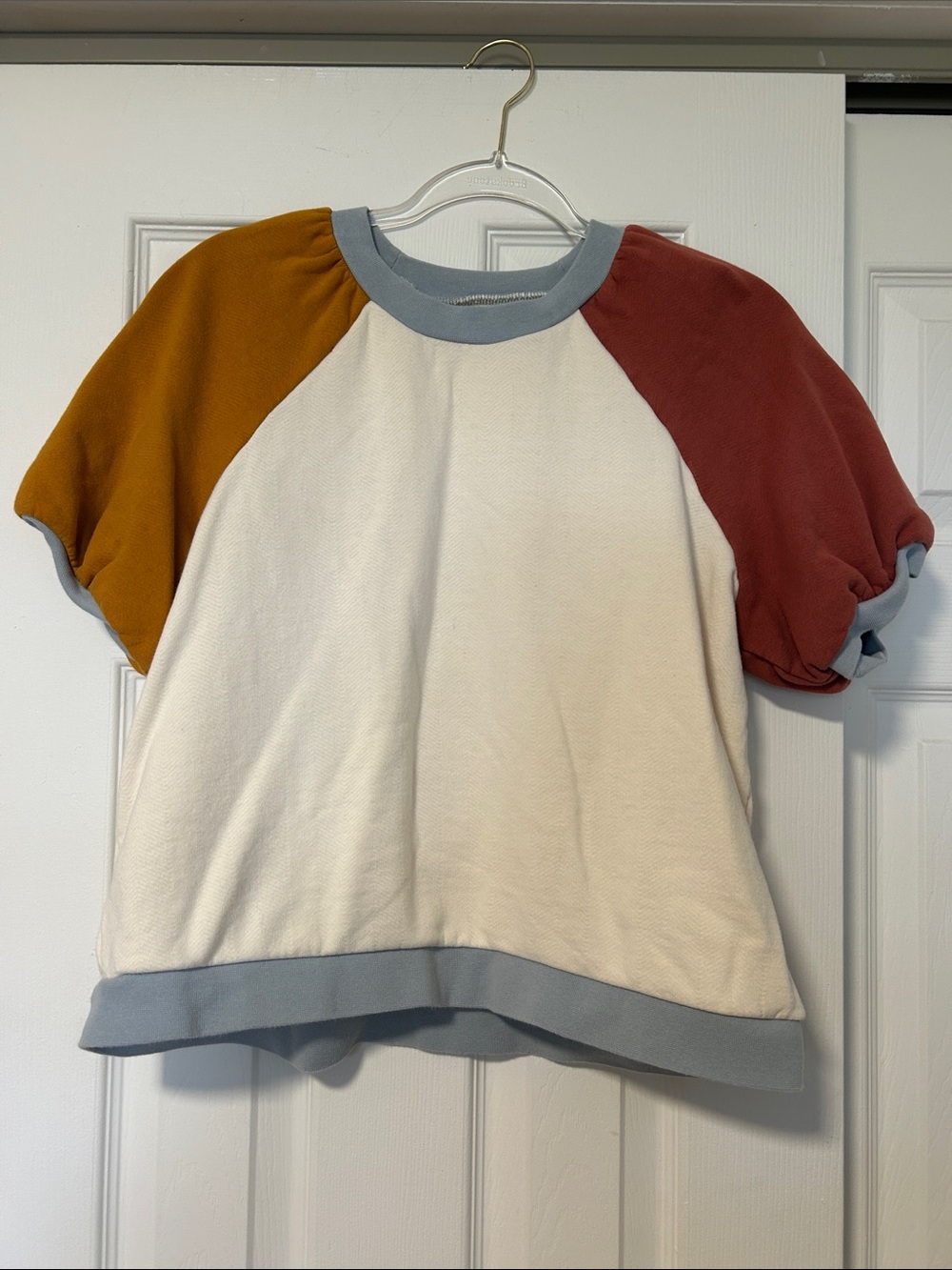 Madewell Colorblock Puff Sleeve Sweat Shirt Top